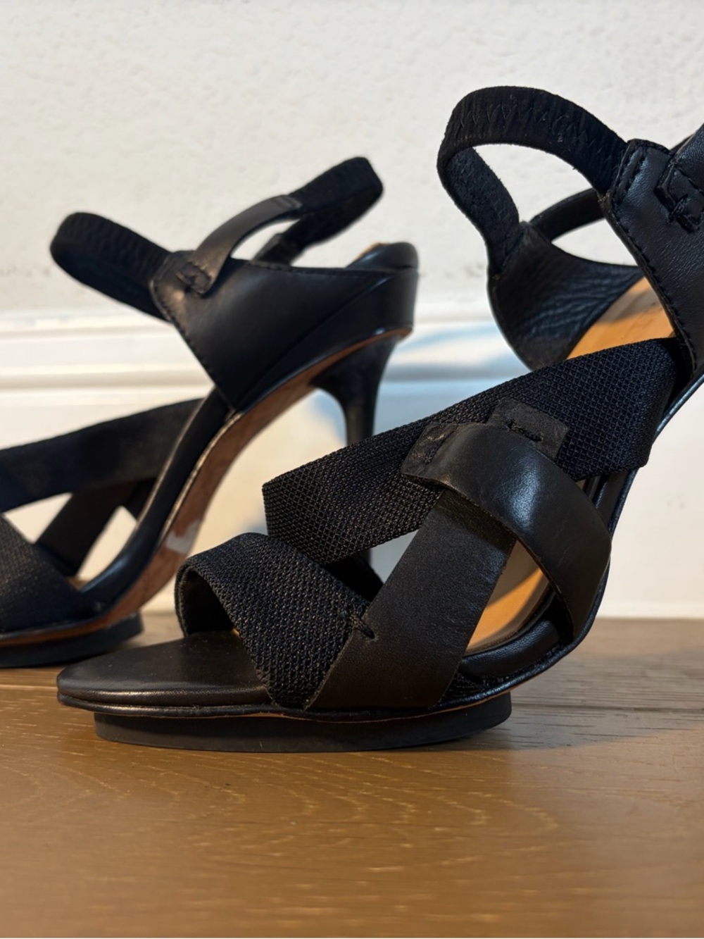 L.A.M.B. Black Crisscross Slingback Heels